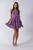 Lavanta İp Askılı Bel Kemer Bağlamalı Mini Boy Abiye 0802004.333