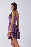 Lavanta İp Askılı Bel Kemer Bağlamalı Mini Boy Abiye 0802004.333