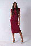 Bordo Büzgülü Üzeri Taş Detaylı Elbise 03050336.04