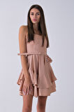 Bej İp Askılı Bel Kemer Bağlamalı Mini Boy Abiye 0802004.55