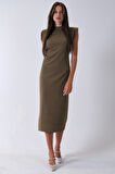 Haki Büzgülü Üzeri Taş Detaylı Elbise 03050336.23
