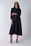 Lacivert Bisiklet Yaka Scuba Tesettür Elbise 4593445.02