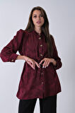 Bordo Hakim Yaka Bel Bağlamalı Desenli Tunik 4595333.04