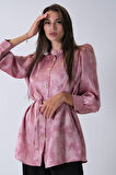 Pembe Hakim Yaka Bel Bağlamalı Desenli Tunik 4595333.10