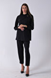 Siyah Bileği Lastikli Tunik Üzeri Detaylı Pantolonlu Takım 4577260.01