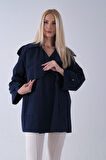 Lacivert Yandan Cepli Omuz Apolet Detaylı Trenç 422234.02
