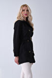 Siyah Bilek ve Omuz Apolet Detaylı Kemerli Düğme Kapamalı Trenç 4200829.01