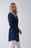 Lacivert Bilek ve Omuz Apolet Detaylı Kemerli Düğme Kapamalı Trenç 4200829.02