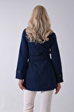 Lacivert Bilek ve Omuz Apolet Detaylı Kemerli Düğme Kapamalı Trenç 4200829.02