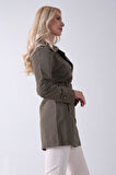 Haki Bilek ve Omuz Apolet Detaylı Kemerli Düğme Kapamalı Trenç 4200829.23