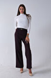 Bordo İnce Kemerli Cepsiz Bol Paça Uzun Pantolon 03030306.04