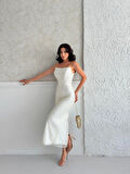 Beyaz Midi Boy Straplez Pul Payet Abiye 0801134.15
