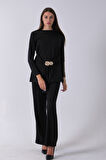 Siyah Altın Toka Detaylı Pantolonlu Takım 4577282.01