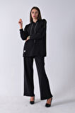 Siyah Omuz Apolet Detaylı Yakası İpli Tunik Pantolonlu Takım 4577281.01