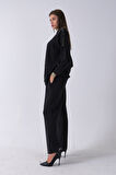 Siyah Omuz Apolet Detaylı Yakası İpli Tunik Pantolonlu Takım 4577281.01