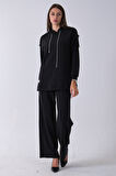 Siyah Omuz Apolet Detaylı Yakası İpli Tunik Pantolonlu Takım 4577281.01