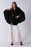Siyah Tek Düğme Kapamalı Kemerli Yün Peluş Ceket 940140183.01