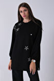 Siyah Üzeri Yıldız Desenli Taş İşlemeli Cep Görünümülü Tunik 940170258.01