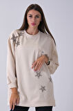 Taş Üzeri Yıldız Desenli Taş İşlemeli Cep Görünümülü Tunik 940170258.50