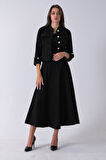 Siyah Önü Düğme Kapamalı Crop Ceket Etekli Tüvid Takım 45950601.01