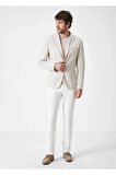 Papas Bej Renk Ketenli Blazer Ceket