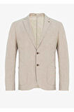 Papas Bej Renk Ketenli Blazer Ceket