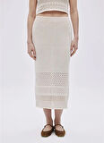 Sherin Lastikli Bel Ekru Kadın Fitilli Midi Etek Ekru Ajurlu Midi Triko Etek