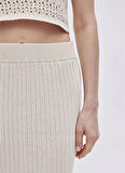 Sherin Lastikli Bel Ekru Kadın Fitilli Midi Etek Ekru Ajurlu Midi Triko Etek