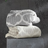 Damask Design Çift Taraflı Jakarlı Keten Pamuk Dokuma Battal Boy(King Size) 240x260cm Antialejik Nefes Alabilen Dört Mevsim Pike Yatak Örtüsü