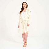 Pamuklu Kısa Kapüşonlu Kadın Müslin Bornoz
