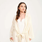 Pamuklu Kısa Kapüşonlu Kadın Müslin Bornoz