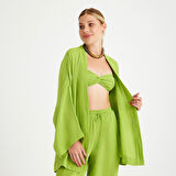 %100 Pamuklu Dokuma Müslin Düğüm Crop Top Arkası Lastikli 2'li Pantolon Takım
