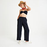 %100 Pamuklu Dokuma Müslin Düğüm Crop Top Arkası Lastikli 2'li Pantolon Takım