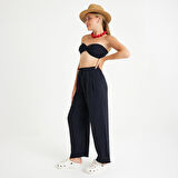%100 Pamuklu Dokuma Müslin Düğüm Crop Top Arkası Lastikli 2'li Pantolon Takım