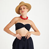 %100 Pamuklu Dokuma Müslin Düğüm Crop Top Arkası Lastikli 2'li Pantolon Takım