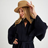 %100 Pamuklu Dokuma Beli Kuşaklı Maxi Kadın Kimono Kaftan