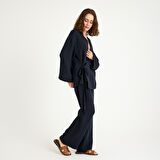 %100 Pamuklu Dokuma İçten Bağlamalı Müslin Kimono-Pantolon Alt Üst Takım