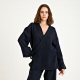 %100 Pamuklu Dokuma İçten Bağlamalı Müslin Kimono-Pantolon Alt Üst Takım