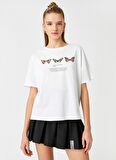 Koton 2Yal18751Ik Bisiklet Yaka NormalKalıp Koyu Beyaz Kadın T-Shirt