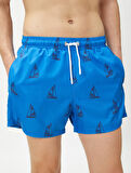 Deniz Şortu Yelkenli Baskılı Beli Bağcıklı Cep Detaylı