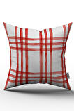 Çift Taraflı Beyaz Kırmızı Kareli Kırlent Yastık Kılıfı - CGH254-CT