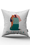 Çift Taraflı Beyaz Yeşil Modern Figürlü Kırlent Yastık Kılıfı - CGH174-CT