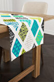 Mavi Yeşil Modern Geometrik Desenli Runner - CGH065-RN