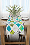 Mavi Yeşil Modern Geometrik Desenli Runner - CGH065-RN