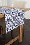 Lacivert Beyaz Damask Desenli Runner - CGH089-RN