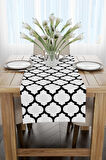 Beyaz Siyah Modern Geometrik Desenli Dijital Baskılı Runner - OTYK551-RN