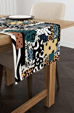 Kahverengi Mavi Modern Leopar Desenli Dijital Baskı Runner - CGH354-RN