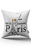 Beyaz Siyah Love Paris Yazılı  Dijital Baskı Kırlent Yastık Kılıfı - CGH443