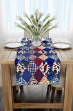 Kırmızı Lacivert Etnik Patchwork Desenli Dijital Baskılı Runner CGH622-RN