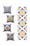 Kırmızı Mavi Modern Etnik Karo Desenli 4'lü Kırlent Kılıfı 1 Runner Seti 4kmbs99-RS-01